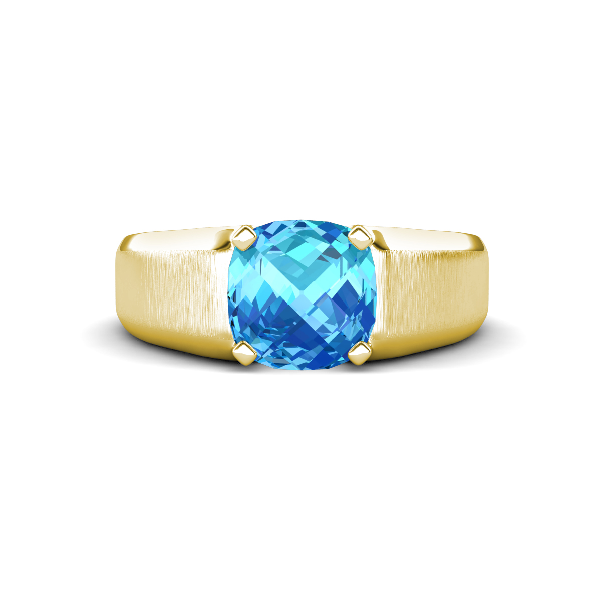 Jude 2.80 ct Cushion Checkerboard Cut Blue Topaz Solitaire Men Wedding Band (8 mm) 